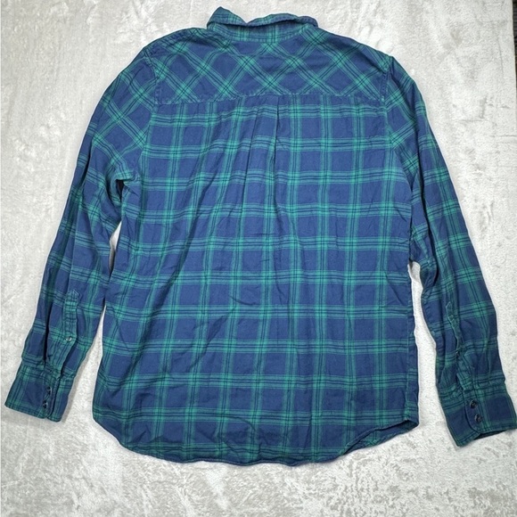 J.Crew Factory Women’s Lightweight Flannel Boy Fit Green Blue Plaid Button Top L - Picture 8 of 13